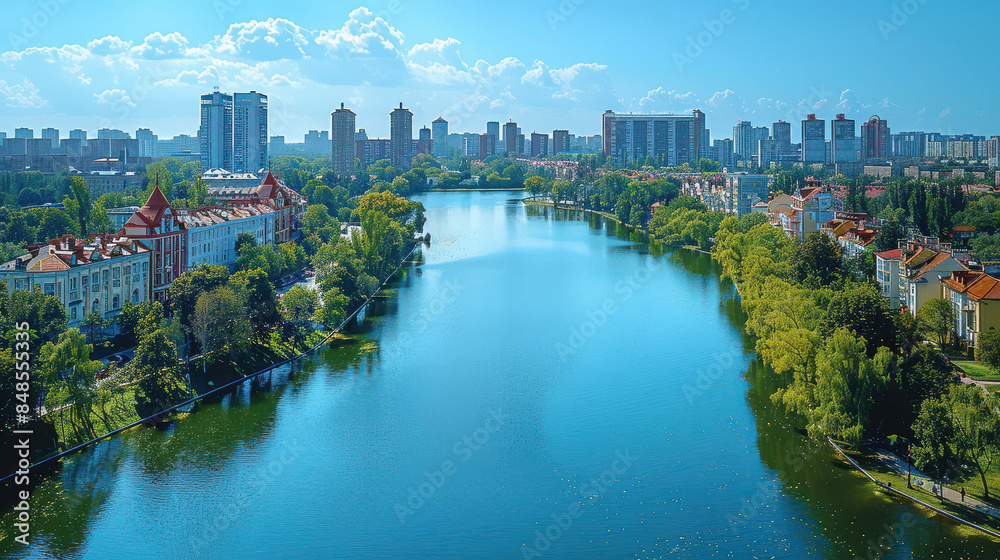 Naklejka premium Minsk, Belarus city skyline created with Generative AI technology