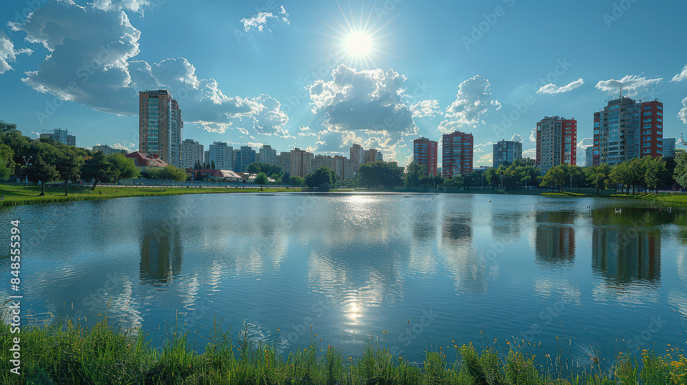 Naklejka premium Minsk, Belarus city skyline created with Generative AI technology