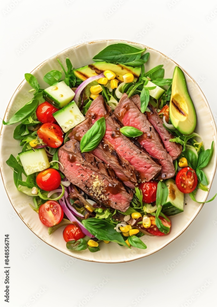 top view grilled beef steak salad healthy diet keto fresh vegetables, ai top view grilled beef steak salad healthy diet keto fresh vegetables, ai