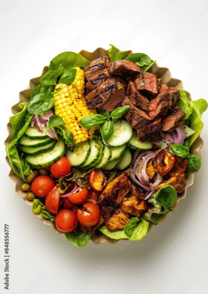 top view grilled beef steak salad healthy diet keto fresh vegetables, ai top view grilled beef steak salad healthy diet keto fresh vegetables, ai
