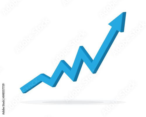 Growing business 3d blue arrow on white. Profit arow Vector illustration.Business concept, growing chart. Concept of sales symbol icon with arrow moving up. Economic blue Arrow With Growing Trend.
