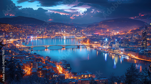 Beautiful travel scene of Oslo, Norway as holiday stock theme created with Generative AI technology