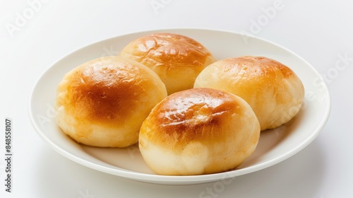 Traditional Chinese Dish Pan Fried Bun Placed on White Plate with White Background