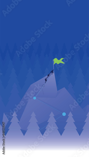 Reaching the Summit: Exemplary Leadership and Team Triumph. Successful people achieving their goal