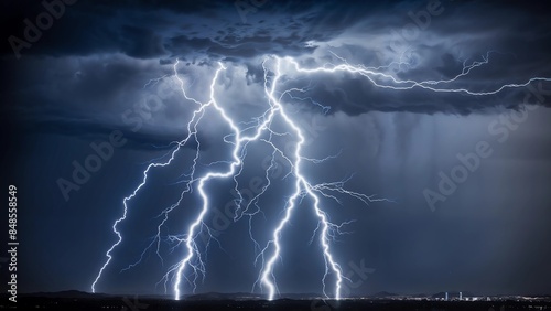 Lightning Storm Against Stormy Indigo Background