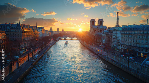 Paris, France city skyline created with Generative AI technology