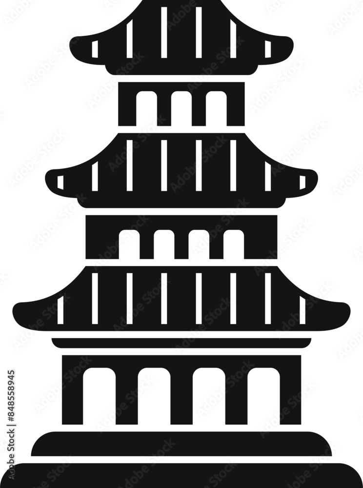Black silhouette of a multi tiered pagoda, a tiered tower common in east asia, with multiple roofs, standing on a platform Black silhouette of a multi tiered pagoda, a tiered tower common in east asia, with multiple roofs, standing on a platform