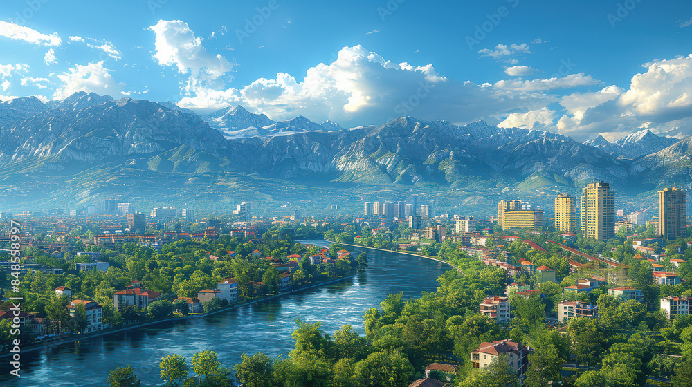 Fototapeta premium Podgorica, Montenegro city skyline created with Generative AI technology