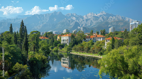 Podgorica, Montenegro city skyline created with Generative AI technology