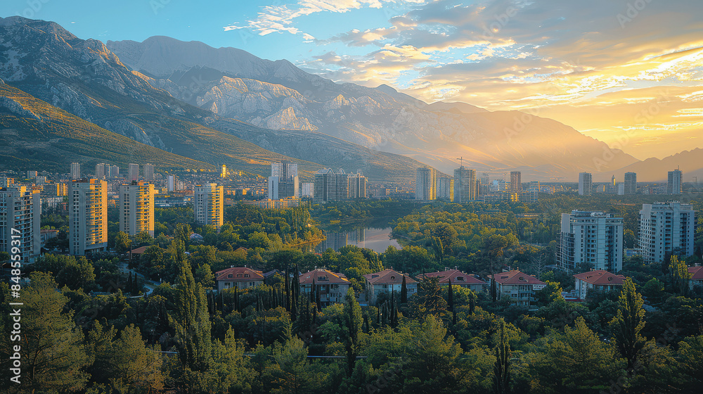 Fototapeta premium City skyline of Podgorica, Montenegro created with Generative AI technology