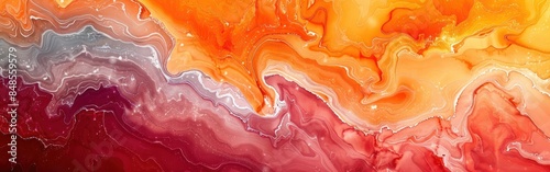 Fluid Marbled Watercolor Background in Red and Orange Tones for Banner or Painting Texture Illustration