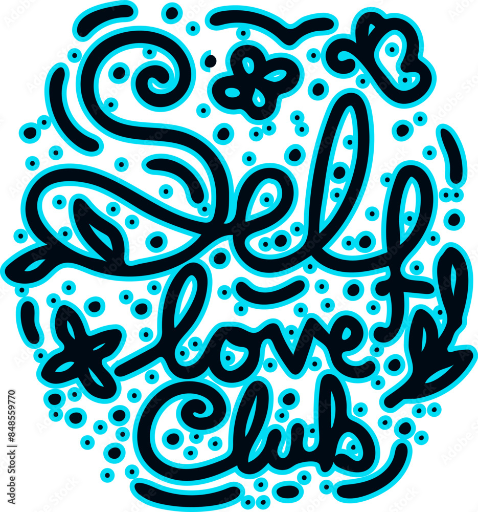 Fototapeta premium Self Love Club lettering design illustration . Vector illustration for T-shirt graphics, prints, posters, bags, stickers and other uses.