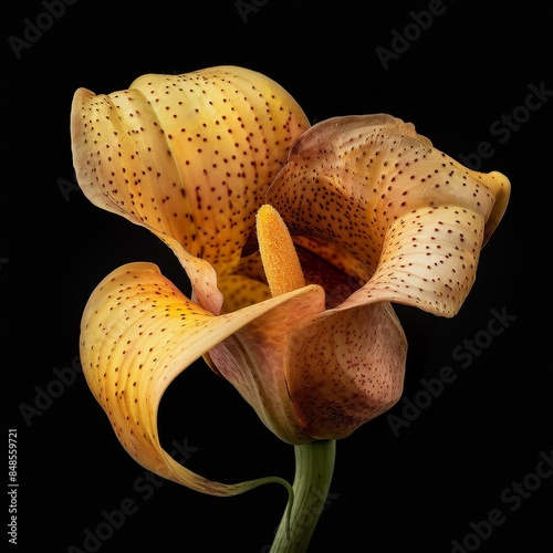 flower Photography, Catasetum copy space on right, close up, Isolated on Black Background photo