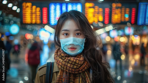 Woman in a Face Mask Looking at the Camera at a Train Station