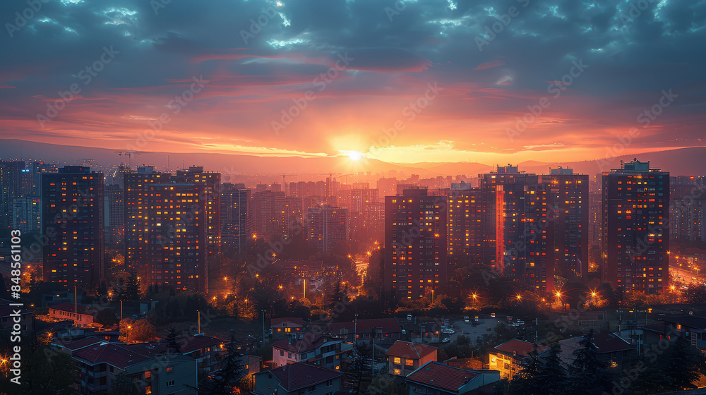 Fototapeta premium Pristina, Kosovo city skyline created with Generative AI technology