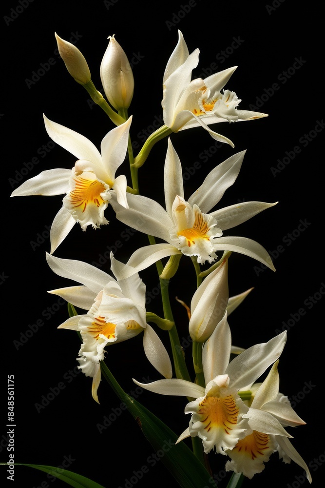 Obraz premium flower Photography, Coelogyne pandurata, copy space on right, Close up view, Isolated on black Background