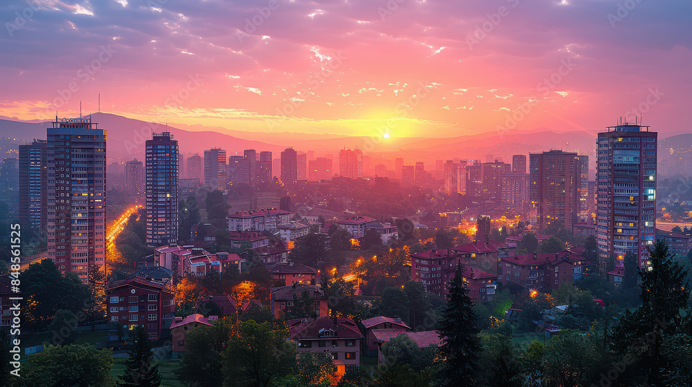 Fototapeta premium Pristina, Kosovo city skyline created with Generative AI technology