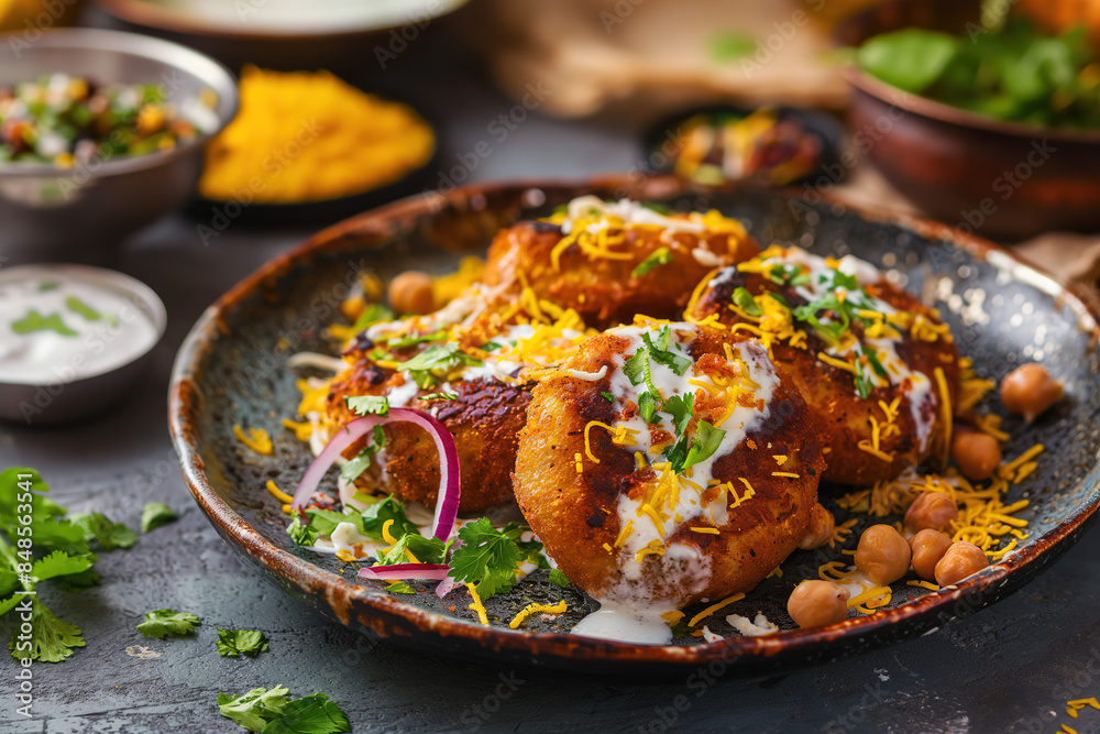 Indian Street Food Aloo Tikki with Spiced Chickpeas and Tamarind Chutney Indian Street Food Aloo Tikki with Spiced Chickpeas and Tamarind Chutney