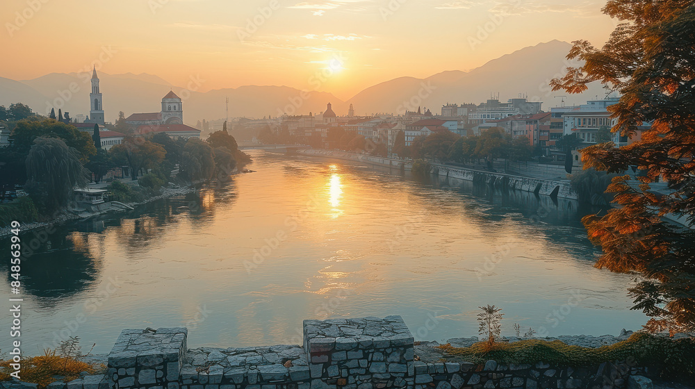 Naklejka premium Skopje, North Macedonia city created with Generative AI technology