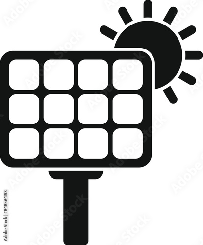 Black silhouette of a solar panel absorbing sunlight, converting light into electricity, symbolizing renewable energy