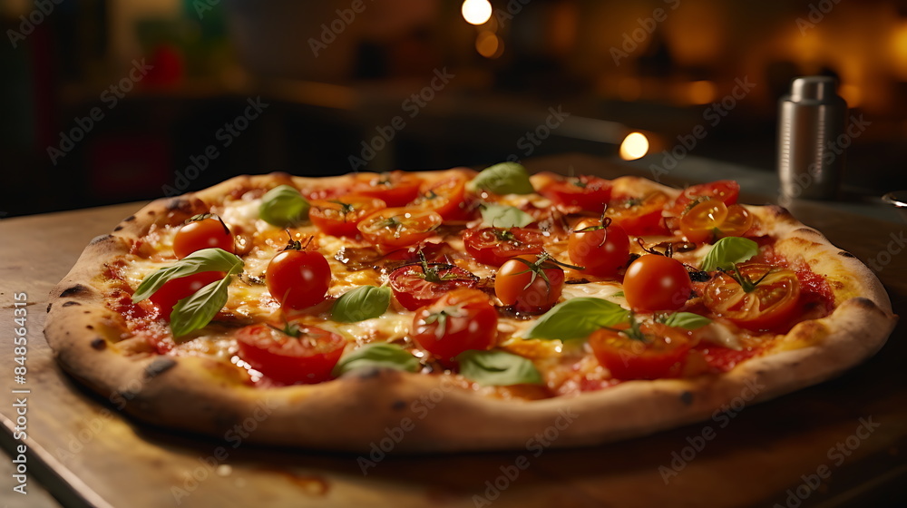 a pizza on wooden board, generative ai a pizza on wooden board, generative ai