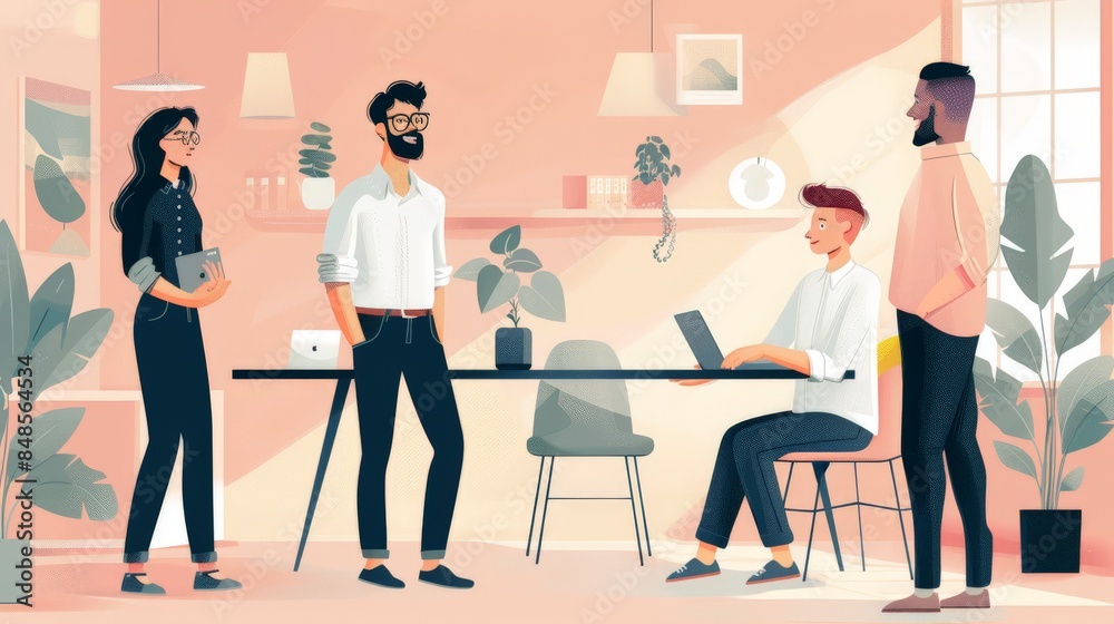 A happy employee getting feedback from his peers and managers. A happy employee getting feedback from his peers and managers.