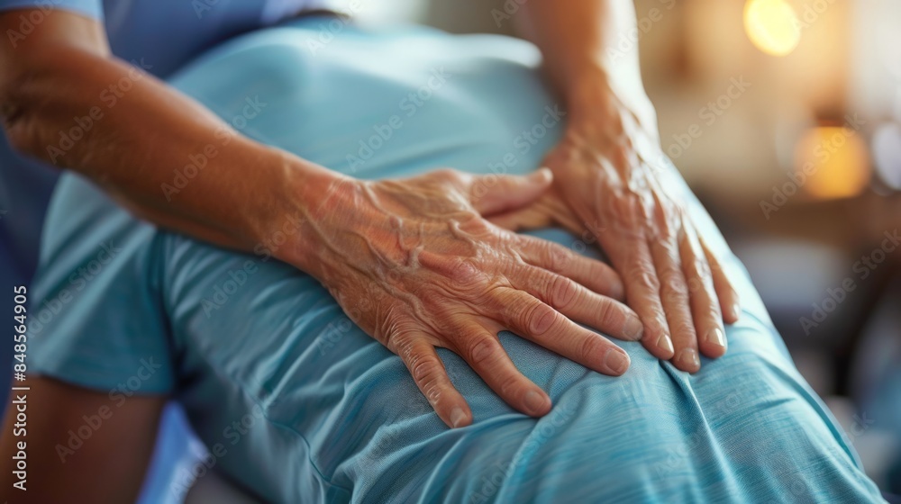 physical therapist massages a patient's back. Close-up of physical therapist's hands physical therapist massages a patient's back. Close-up of physical therapist's hands
