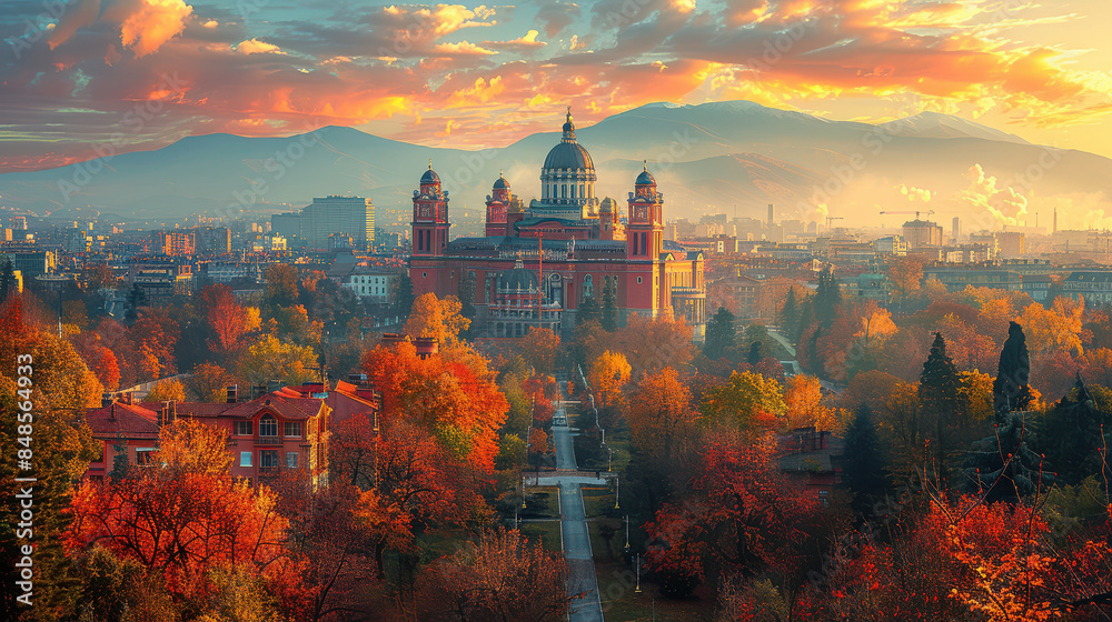 Fototapeta premium Sofia, Bulgaria city skyline created with Generative AI technology