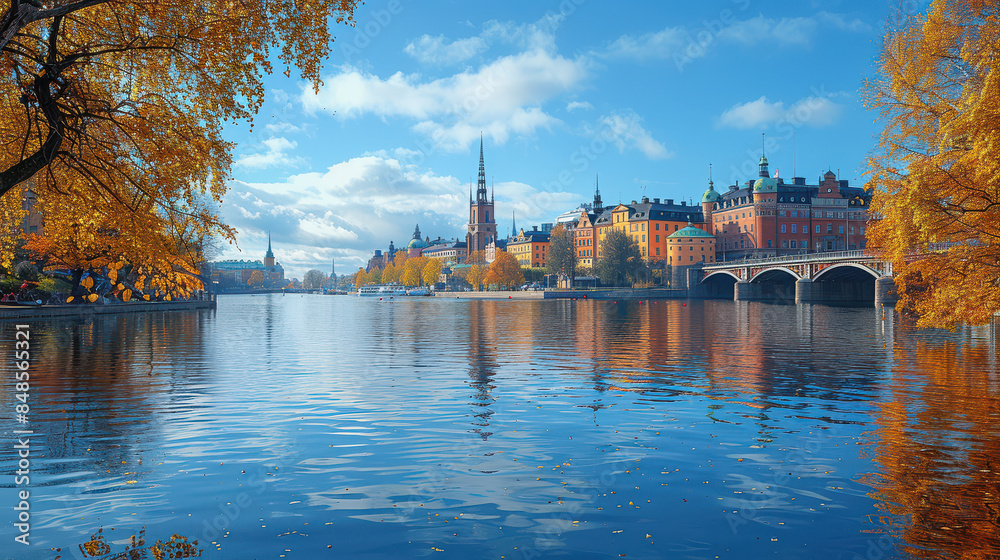 Obraz premium Stockholm, Sweden city skyline created with Generative AI technology