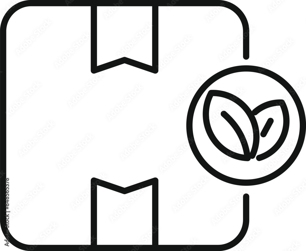 Line art icon of an eco friendly package with an organic product sign showing two green leaves Line art icon of an eco friendly package with an organic product sign showing two green leaves