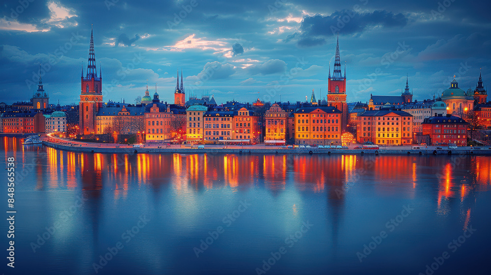 Obraz premium Stockholm, Sweden city skyline created with Generative AI technology