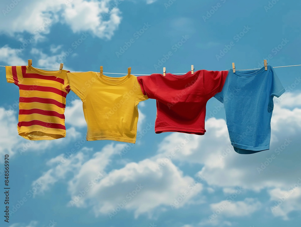 Photo of colorful clothes , garments drying at the day sunlight Photo of colorful clothes , garments drying at the day sunlight
