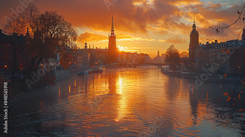 Stockholm, Sweden city skyline created with Generative AI technology
