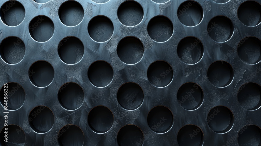 Abstract metal background with circular holes. Industrial texture with dark blue tones. Modern and abstract design. Abstract metal background with circular holes. Industrial texture with dark blue tones. Modern and abstract design.