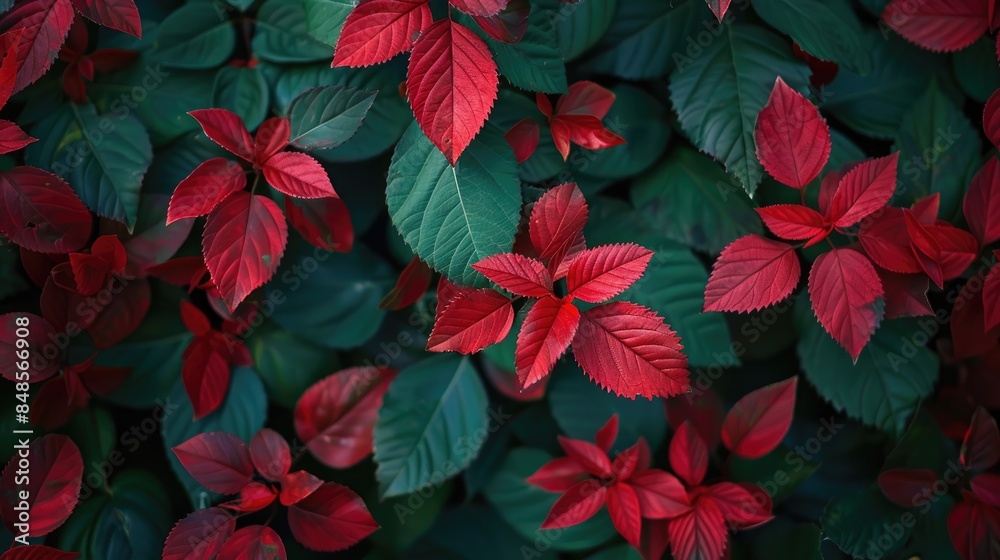 Red leaves blooming amid green foliage