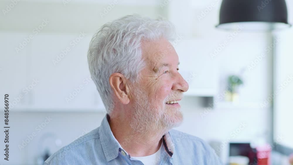 Dreamy smiling elderly 60s hoary man looking in distance out of window, recollecting good memories or visualizing future at home, planning vacation or enjoying peaceful mindful day alone indoors.
Dreamy smiling elderly 60s hoary man looking in distance out of window, recollecting good memories or visualizing future at home, planning vacation or enjoying peaceful mindful day alone indoors.