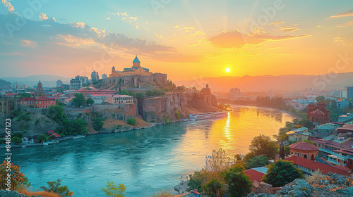 Tbilisi, Georgia city skyline created with Generative AI technology photo