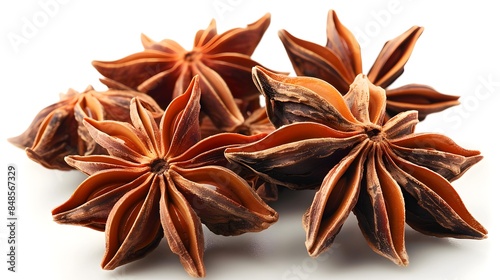 Fototapeta Naklejka Na Ścianę i Meble -  Star anise spice fruits and seeds isolated on white background