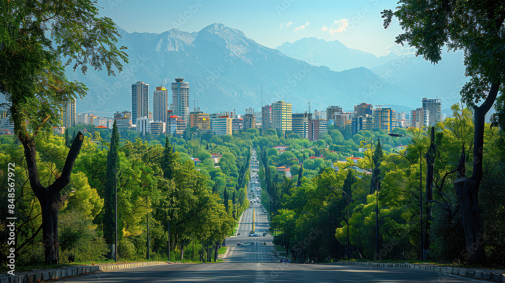 Fototapeta premium Tirana, Albania city skyline created with Generative AI technology