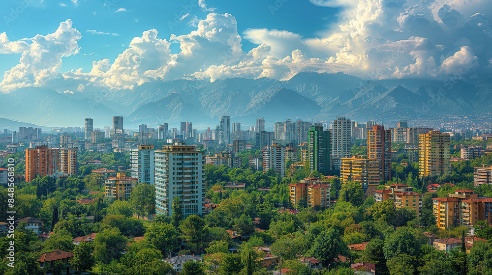 Fototapeta premium Tirana, Albania city skyline created with Generative AI technology
