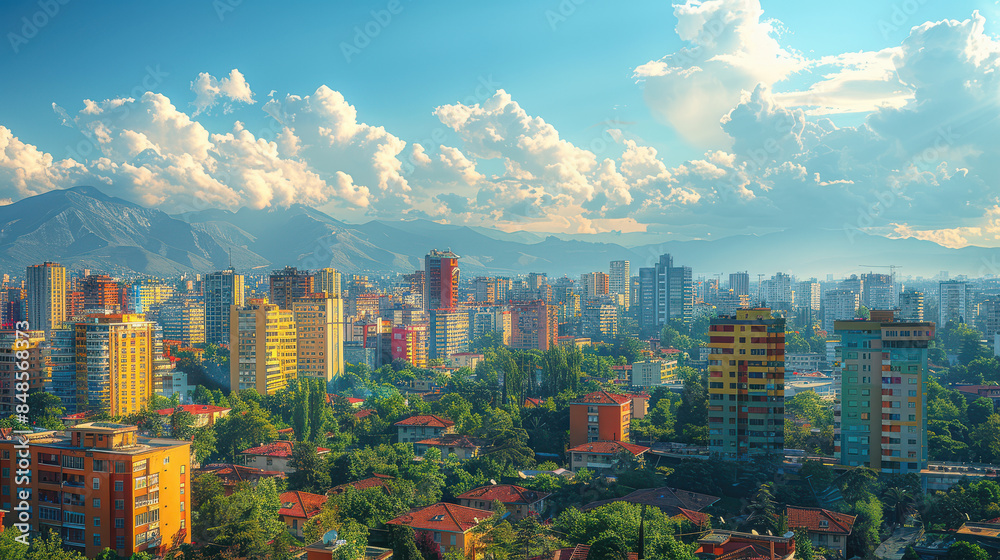 Fototapeta premium Tirana, Albania city skyline created with Generative AI technology