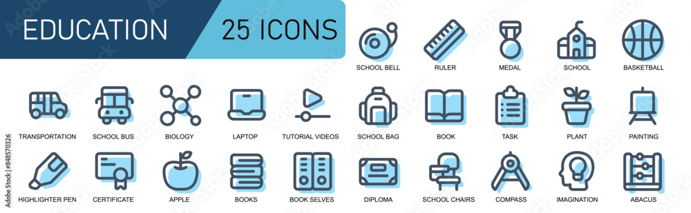education icon set.blue lineal color style.modern icon good for ui educational applications and web. education icon set.blue lineal color style.modern icon good for ui educational applications and web.
