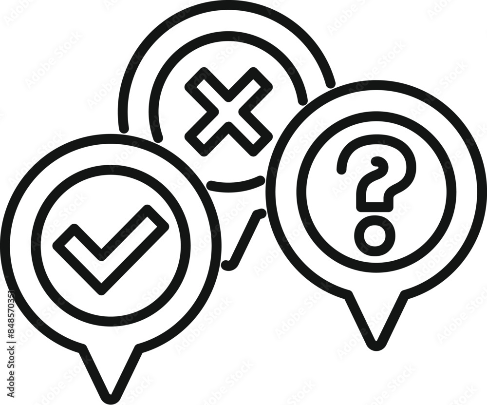 Vetor do Stock: Three speech bubbles showing check mark, cross mark and ...