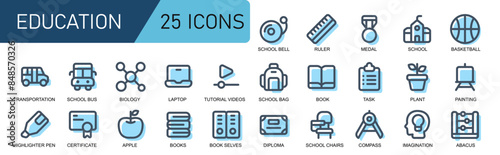 education icon set.blue lineal color style.modern icon good for ui educational applications and web.