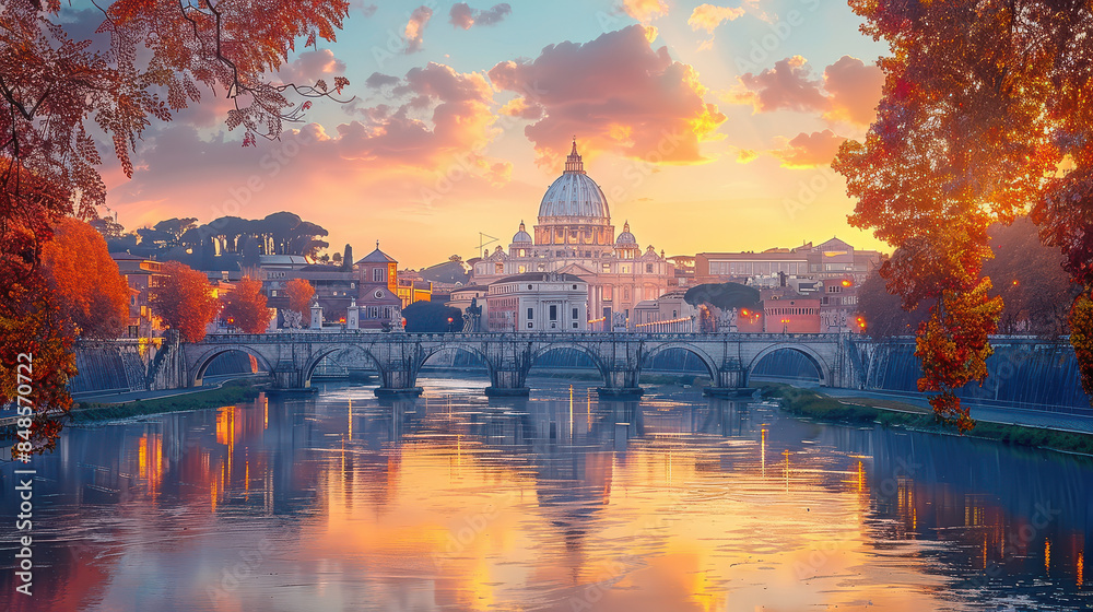 Fototapeta premium Vatican City city skyline created with Generative AI technology
