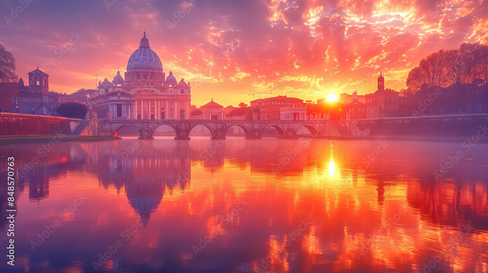 Fototapeta premium Vatican City city skyline created with Generative AI technology