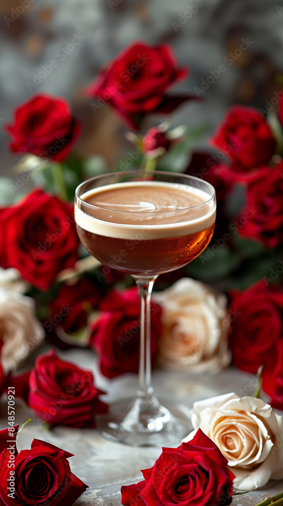Romantic table setting with roses, champagne flutes and rings suggests a wedding celebration Romantic table setting with roses, champagne flutes and rings suggests a wedding celebration
