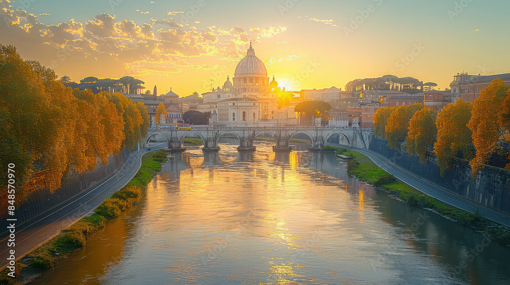 Fototapeta premium Vatican City city skyline created with Generative AI technology