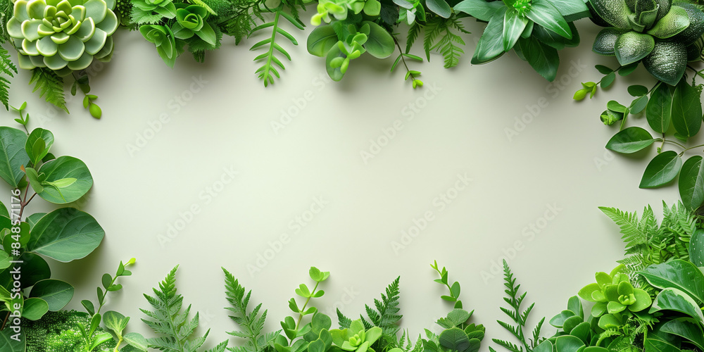 Green foliage and grass border with leaves, nature frame design Green foliage and grass border with leaves, nature frame design