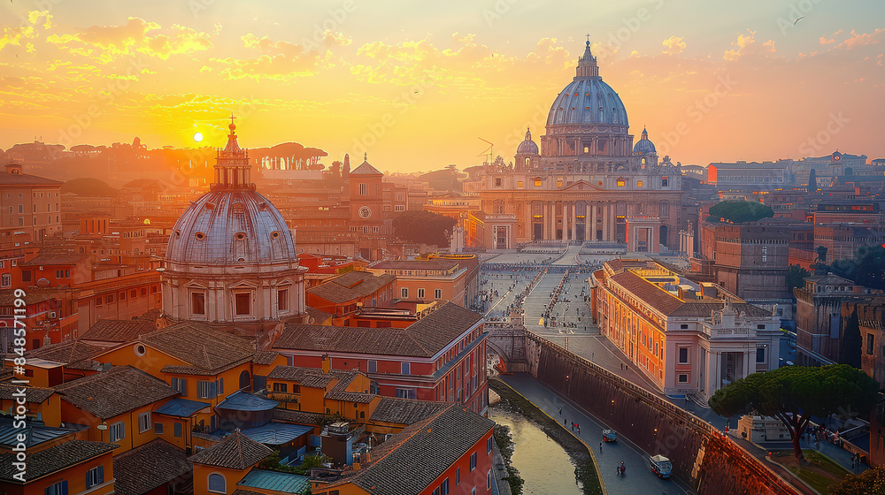 Fototapeta premium Vatican City city skyline created with Generative AI technology